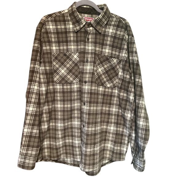 Wrangler Men's Brown Plaid Fleece Shacket Size Large - Picture 1 of 5